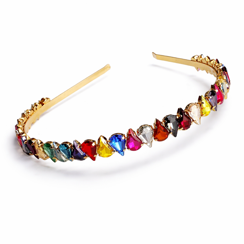 Aurora Crystal Embellished Headband in Rainbow