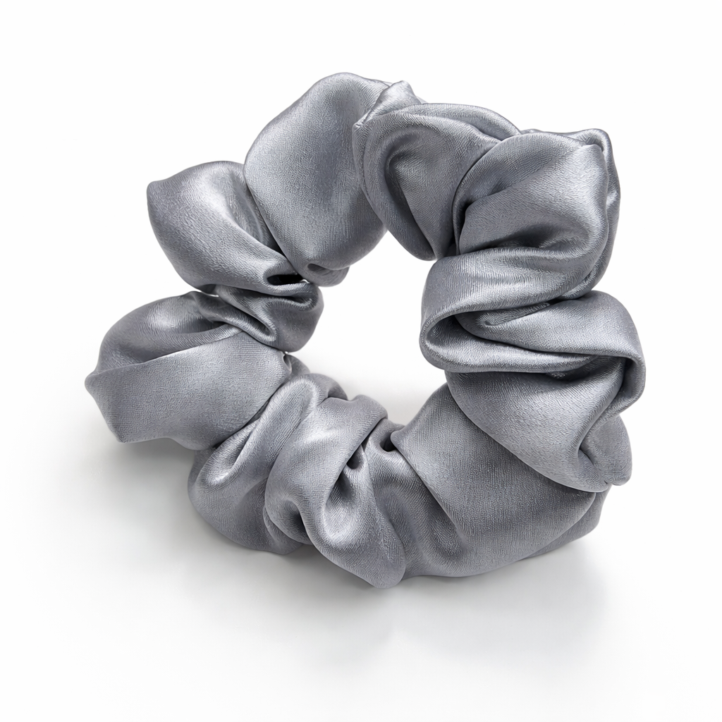 100% Mulberry Silk Scrunchie in Silver Grey