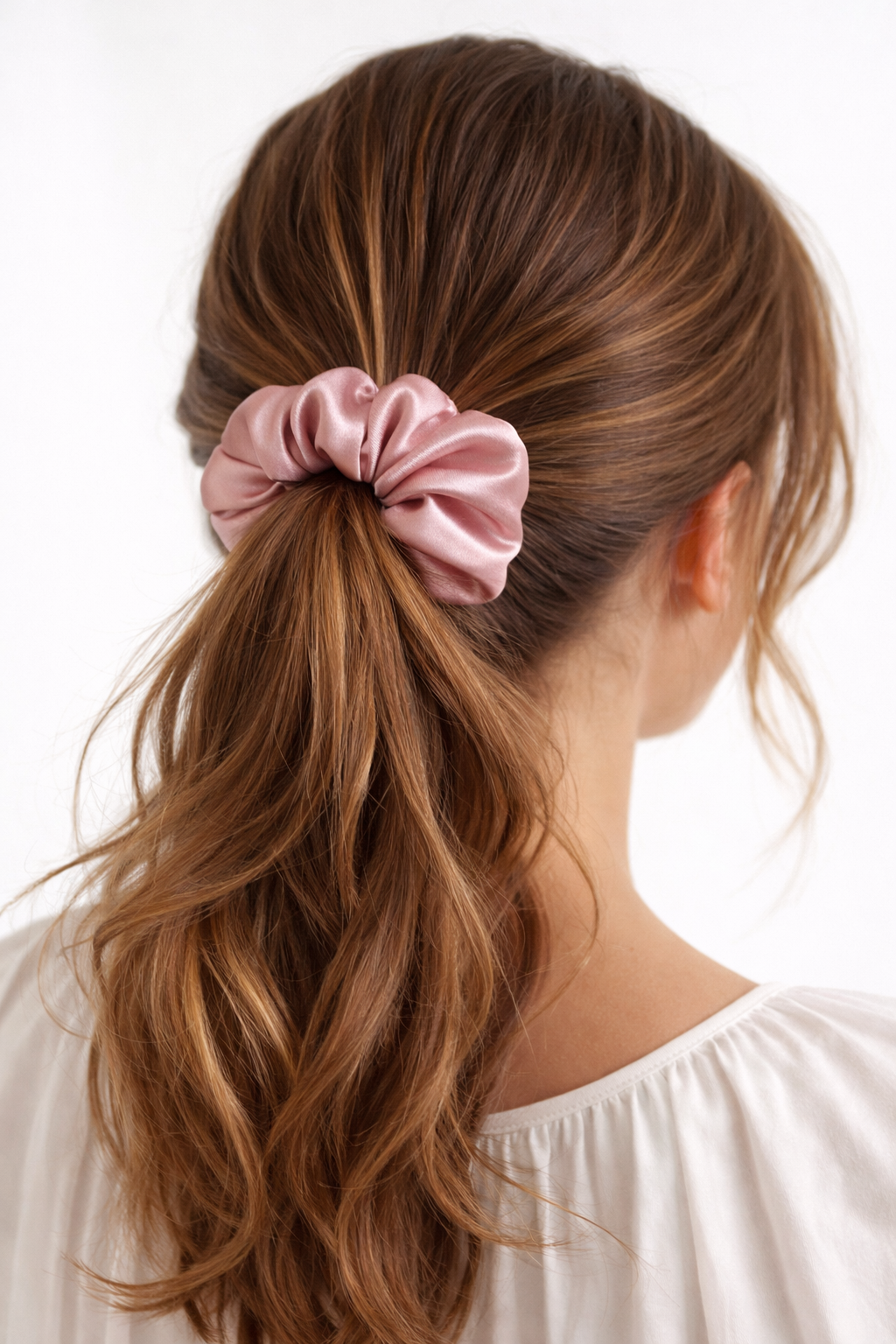 100% Mulberry Silk Scrunchie in Rosy Glow