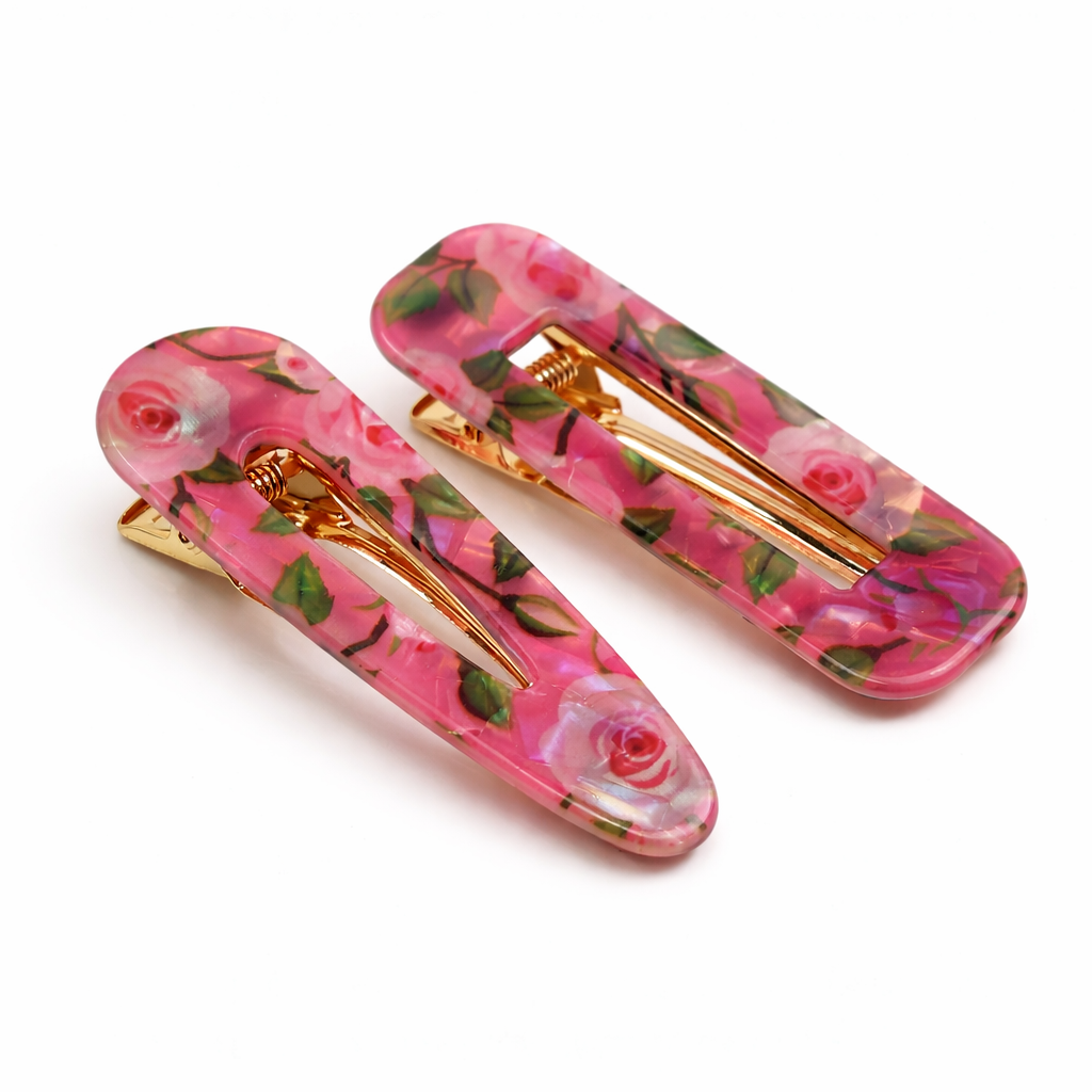 Pink Floral Hair Clips