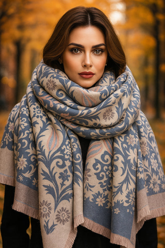 Daria Winter Scarf Shawl in Blue