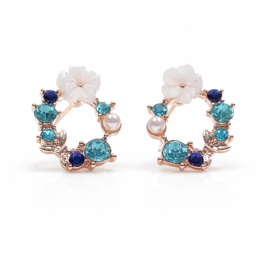 Senna Floral Diamante Studs in Blue