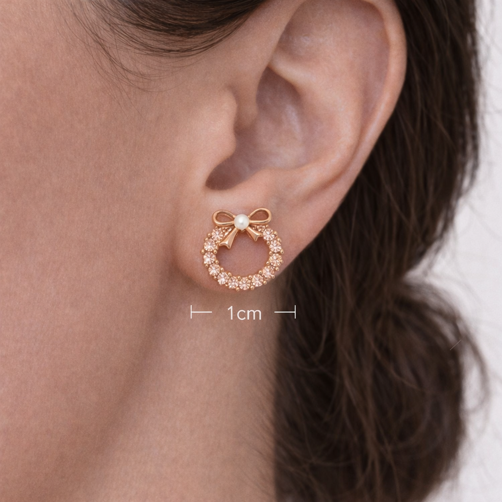 Noelle Christmas Wreath Studs in Rose Gold
