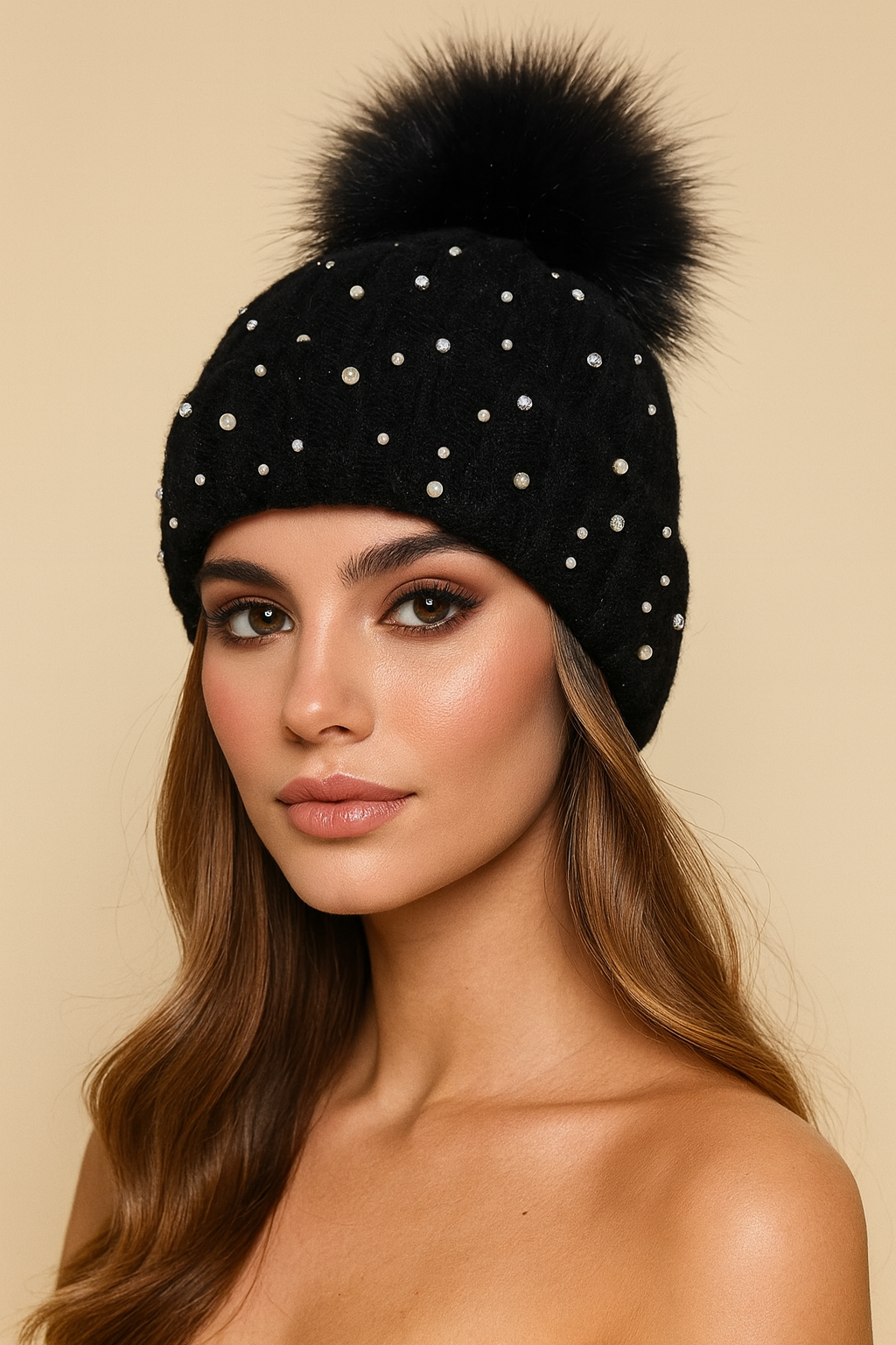 Fiora Sparkly Winter Pom Hat