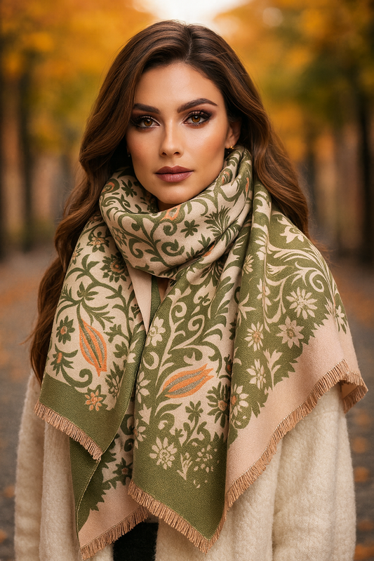 Daria Winter Scarf Shawl in Army Green