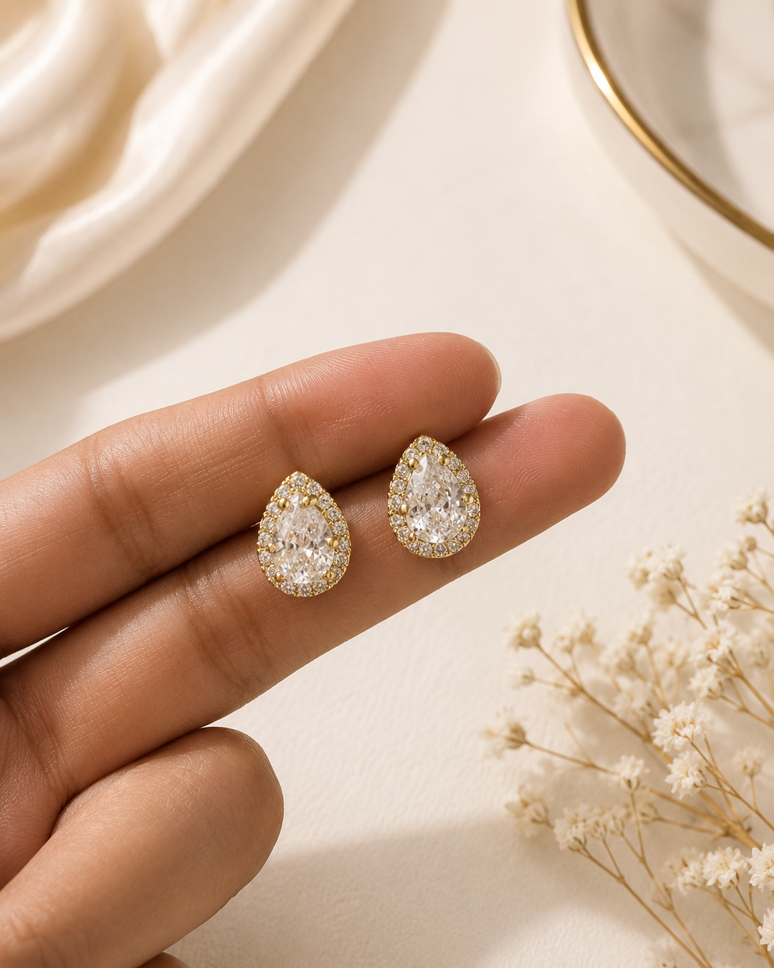 The 'Sunset Champagne' Studs in Gold