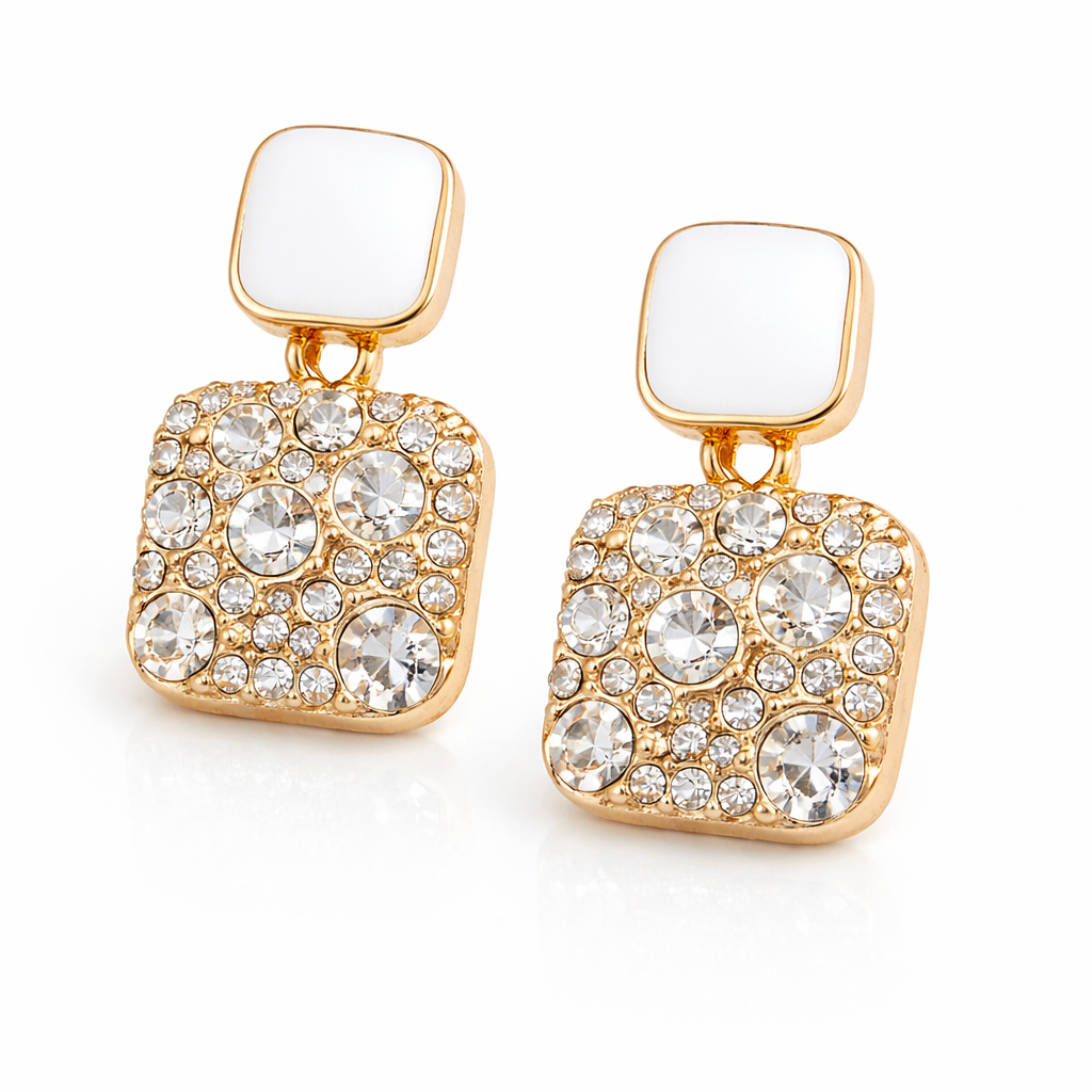 SAFFIRA diamante drop studs in White