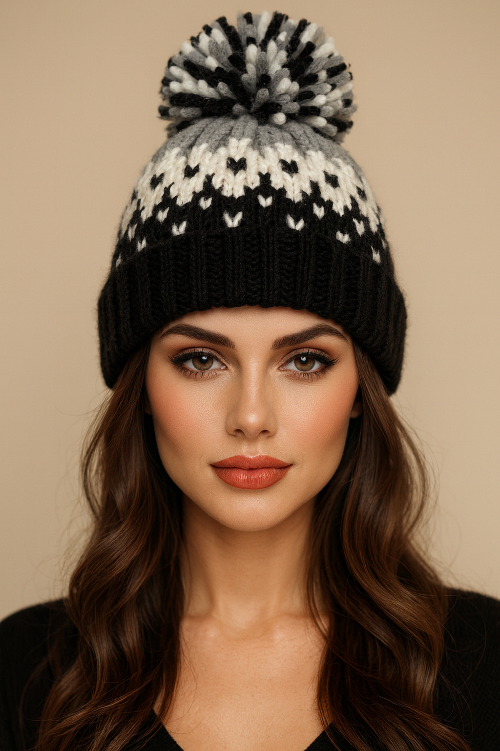 Premium PomPom Beanie Hat in Black