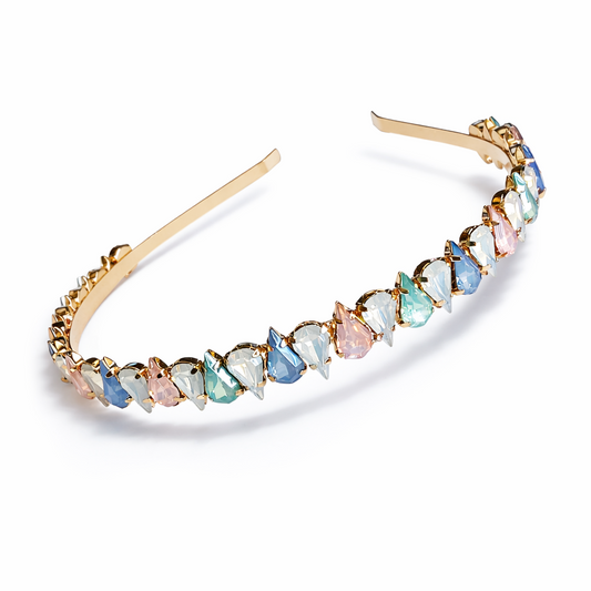 Multicolored gemstone headband on a white background